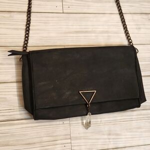 Womens Twig & Arrow blackish/gray crossbody bag with hanging bead.